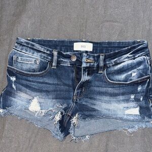 BKE Women's Frayed Stella Hem Jean Shorts - Dark Blue